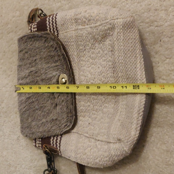 MYRA BAG - Crossbody/backpcCanvas Cowhide Med Shoulder Bag, Gray Brown and Beige - Picture 10 of 12